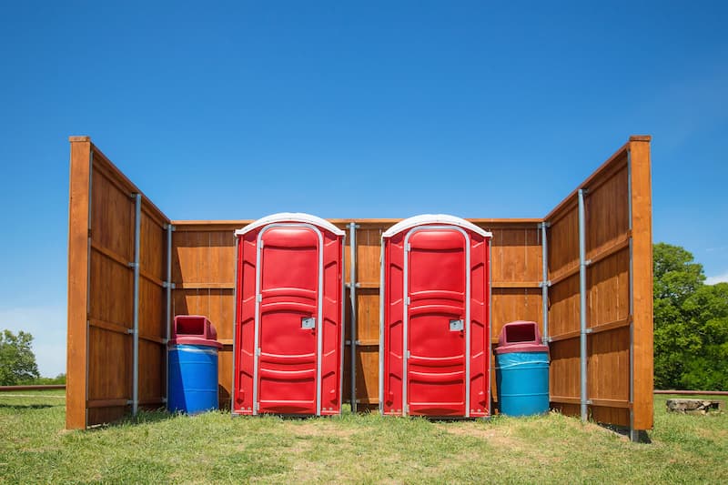 Short-term porta potty units staged for delivery in Easton, Pennsylvania